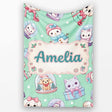 Cute Kawaii Christmas Pets Snow Globe Gifts Mint Background  Personalised Custom Name Super Soft Fleece Blanket Bed Sofa Throw