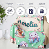 Cute Kawaii Christmas Pets Snow Globe Gifts Mint Background  Personalised Custom Name Super Soft Fleece Blanket Bed Sofa Throw
