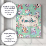 Personalised Name Cute Kawaii Christmas Custom  Modern Room Accent Elegant Feature Canvas Wall Art Print Decor Picture Ready to Hang