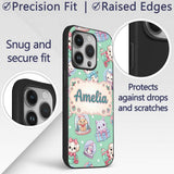 Cute Kawaii Christmas Pets Snow Globe Gifts Mint Custom Name Protective Phone Case Mobile Cover Durable Everyday Smartphone Shock Resistant
