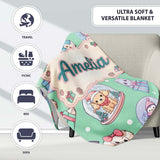Cute Kawaii Christmas Pets Snow Globe Gifts Mint Background  Personalised Custom Name Super Soft Fleece Blanket Bed Sofa Throw