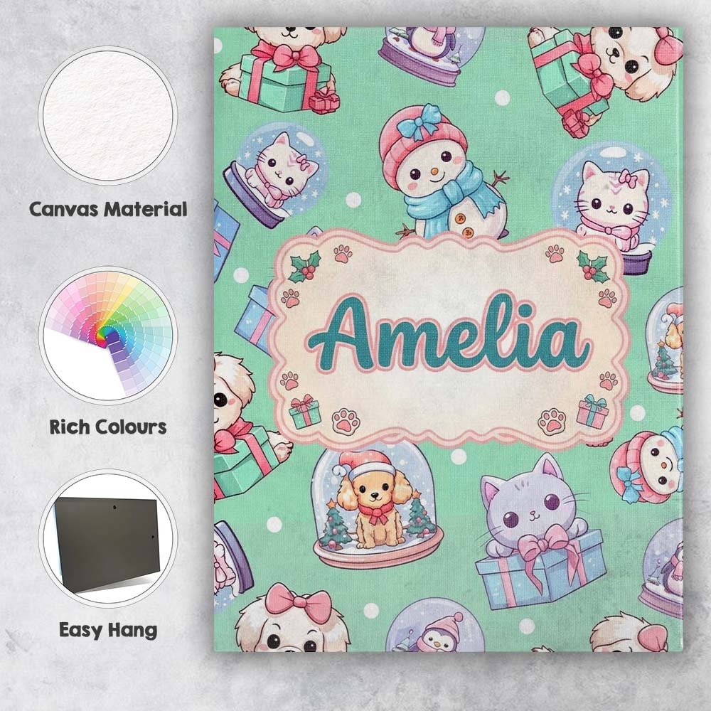 Personalised Name Cute Kawaii Christmas Custom  Modern Room Accent Elegant Feature Canvas Wall Art Print Decor Picture Ready to Hang