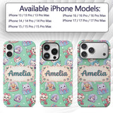 Cute Kawaii Christmas Pets Snow Globe Gifts Mint Custom Name Protective Phone Case Mobile Cover Durable Everyday Smartphone Shock Resistant