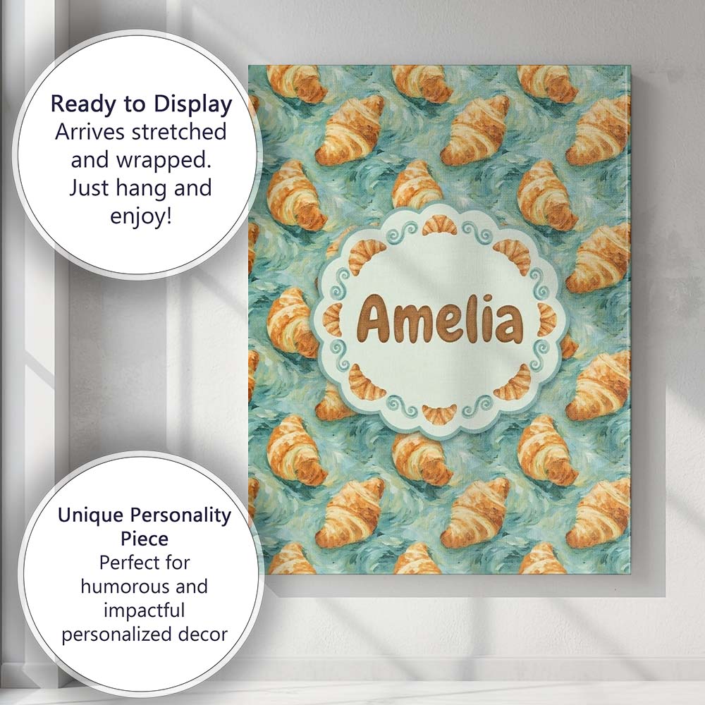 Personalised Name Painterly Croissant Brush Stroke Blue Artistic Custom  Interior Canvas Wall Art Print Decor Picture Ready to Hang