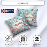 Custom Name Cute Christmas Pets Snow Globe Gifts Teal Background Square Filled Cushion Throw Pillow Sofa Bed Home Decor Zip Washable UK Made