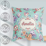 Custom Name Cute Christmas Pets Snow Globe Gifts Teal Background Square Filled Cushion Throw Pillow Sofa Bed Home Decor Zip Washable UK Made