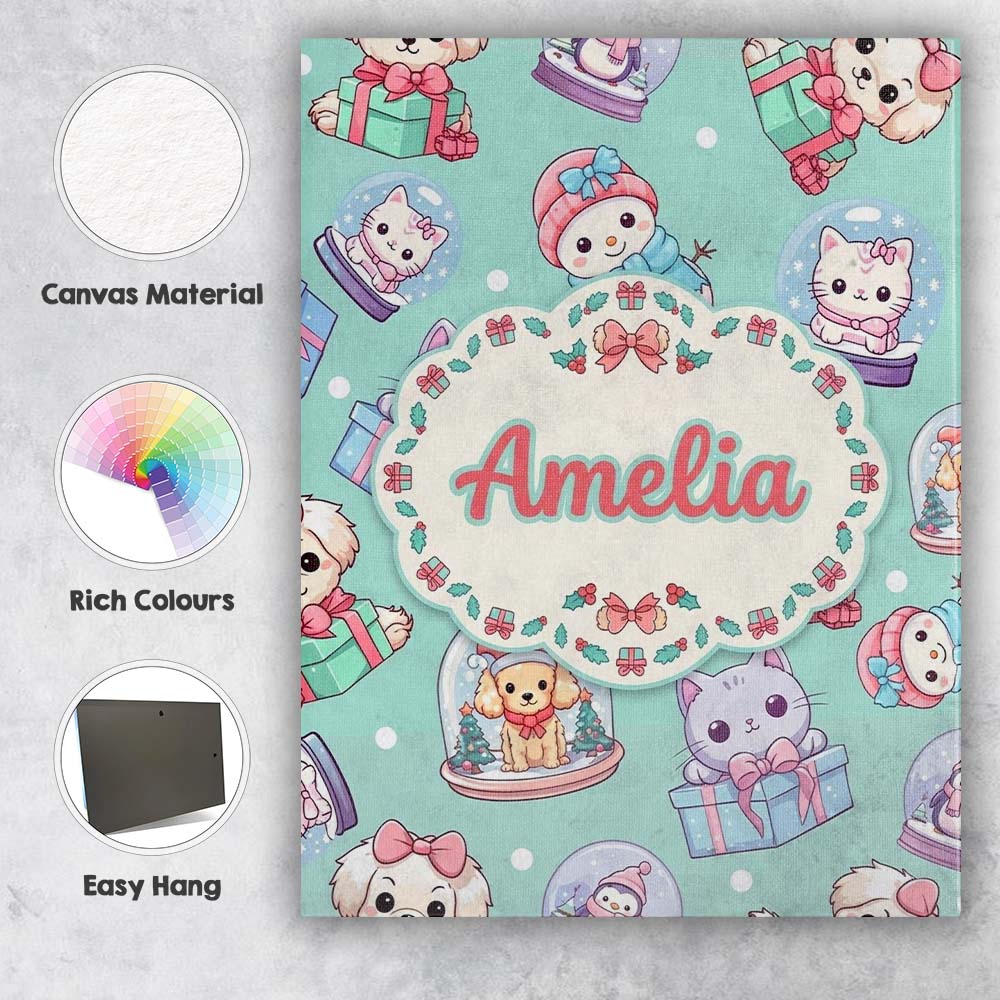 Personalised Name Cute Kawaii Christmas Custom  Modern Room Accent Elegant Feature Canvas Wall Art Print Decor Picture Ready to Hang