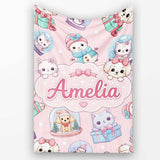 Cute Kawaii Christmas Pets Snow Globe Gifts Soft Pink Background  Personalised Custom Name Super Soft Fleece Blanket Bed Sofa Throw