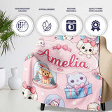 Cute Kawaii Christmas Pets Snow Globe Gifts Soft Pink Background  Personalised Custom Name Super Soft Fleece Blanket Bed Sofa Throw