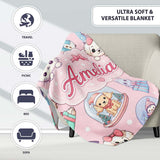 Cute Kawaii Christmas Pets Snow Globe Gifts Soft Pink Background  Personalised Custom Name Super Soft Fleece Blanket Bed Sofa Throw