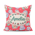 Custom Name Kawaii Pets Snow Globe Gifts Red Background Seamless Square Filled Cushion Throw Pillow Sofa Bed Home Decor Zip Washable UK Made