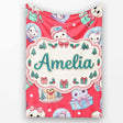Cute Kawaii Christmas Pets Snow Globe Gifts Red Background Seamless  Personalised Custom Name Super Soft Fleece Blanket Bed Sofa Throw