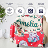 Cute Kawaii Christmas Pets Snow Globe Gifts Red Background Seamless  Personalised Custom Name Super Soft Fleece Blanket Bed Sofa Throw