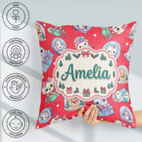 Custom Name Kawaii Pets Snow Globe Gifts Red Background Seamless Square Filled Cushion Throw Pillow Sofa Bed Home Decor Zip Washable UK Made