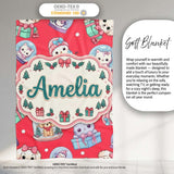 Cute Kawaii Christmas Pets Snow Globe Gifts Red Background Seamless  Personalised Custom Name Super Soft Fleece Blanket Bed Sofa Throw
