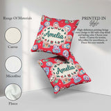 Custom Name Kawaii Pets Snow Globe Gifts Red Background Seamless Square Filled Cushion Throw Pillow Sofa Bed Home Decor Zip Washable UK Made