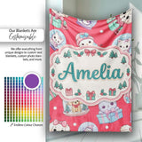 Cute Kawaii Christmas Pets Snow Globe Gifts Red Background Seamless  Personalised Custom Name Super Soft Fleece Blanket Bed Sofa Throw