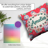 Custom Name Kawaii Pets Snow Globe Gifts Red Background Seamless Square Filled Cushion Throw Pillow Sofa Bed Home Decor Zip Washable UK Made