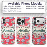 Cute Kawaii Christmas Pets Snow Globe Gifts Red Custom Name Protective Phone Case Mobile Cover Durable Everyday Smartphone Shock Resistant