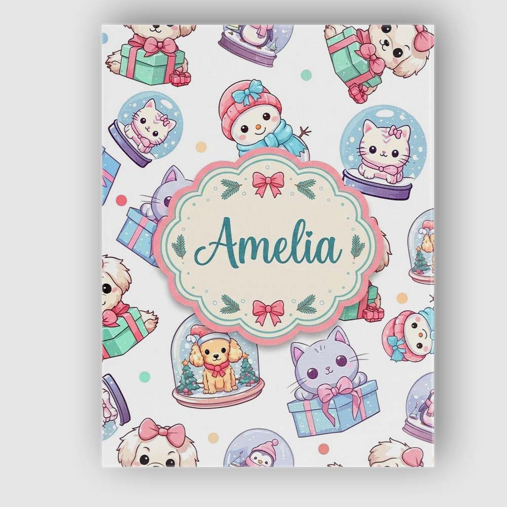 Personalised Name Cute Kawaii Christmas Custom  Modern Room Accent Elegant Feature Canvas Wall Art Print Decor Picture Ready to Hang