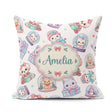 Custom Name Kawaii Pets Snow Globe Gifts Light Grey Background Square Filled Cushion Throw Pillow Sofa Bed Home Decor Zip Washable UK Made