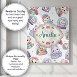 Personalised Name Cute Kawaii Christmas Custom  Modern Room Accent Elegant Feature Canvas Wall Art Print Decor Picture Ready to Hang
