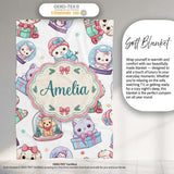 Cute Kawaii Christmas Pets Snow Globe Gifts Light Grey Background  Personalised Custom Name Super Soft Fleece Blanket Bed Sofa Throw
