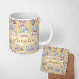 Personalized Custom Name Cute Kawaii Christmas Pets Snow Globe Gifts Yellow Background 11oz Ceramic Coffee Tea Mug White Large Handle