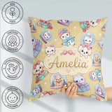 Custom Name Cute Kawaii Pets Snow Globe Gifts Yellow Background Square Filled Cushion Throw Pillow Sofa Bed Home Decor Zip Washable UK Made