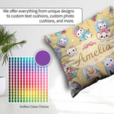 Custom Name Cute Kawaii Pets Snow Globe Gifts Yellow Background Square Filled Cushion Throw Pillow Sofa Bed Home Decor Zip Washable UK Made