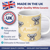 Personalized Custom Name Cute Baby Koala Bears on Soft Beige Background Seamless Pattern 11oz Ceramic Coffee Tea Mug White Large Handle