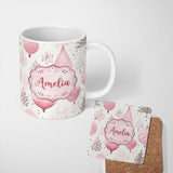 Personalized Custom Name Soft Pink Christmas Baubles Botanical Seamless Pattern Lovely 11oz Ceramic Coffee Tea Mug White Large Handle