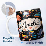 Personalized Custom Name Underwater with Scuba Divers Starfish and Whale on Light Grey Lovely 11oz Ceramic Coffee Tea Mug White Large Handle