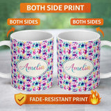 Personalized Custom Name Bright Rainbow Watercolor Splash Vibrant Artistic Seamless Pattern 11oz Ceramic Coffee Tea Mug White Large Handle