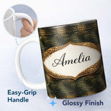Personalized Custom Name Aqua Green Crocodile Texture Pattern Watercolour Effect Design 11oz Ceramic Coffee Tea Mug White Large Handle