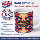 Personalized Custom Name Bold Symmetrical Eye Motif Seamless Pattern Abstract Decorative 11oz Ceramic Coffee Tea Mug White Large Handle