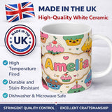 Personalized Custom Name Cute Birthday Cupcakes Candles Sweet Treats Seamless Pattern Lovely 11oz Ceramic Coffee Tea Mug White Large Handle