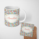 Personalized Custom Name Pastel Hamster Rows Cute Seamless Pattern Perfect Gift for Her 11oz Ceramic Coffee Tea Mug White Large Handle
