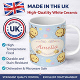 Personalized Custom Name Cute Bee Flower Cartoon Animal Pattern Stylish Everyday Mug Lovely 11oz Ceramic Coffee Tea Mug White Large Handle