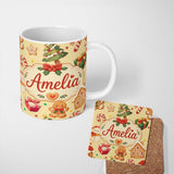 Personalized Custom Name Cute Gingerbread Man Christmas Tree Candy Cane Holiday Yellow Lovely 11oz Ceramic Coffee Tea Mug White Large Handle
