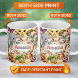 Personalized Custom Name Cute Baby Safari Jungle Animals Seamless Pattern Cute Unique Gift 11oz Ceramic Coffee Tea Mug White Large Handle