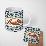 Personalized Custom Name Vintage Camera Pattern with Paint Splash Effect Light Background 11oz Ceramic Coffee Tea Mug White Large Handle