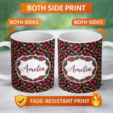 Personalized Custom Name Dragon Fruit and Cactus Fruit Pattern on Black Background Lovely 11oz Ceramic Coffee Tea Mug White Large Handle