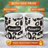 Personalized Custom Name Soft Rounded Shapes Black Grey Minimal Abstract Pattern Lovely 11oz Ceramic Coffee Tea Mug White Large Handle