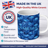 Personalized Custom Name Blue 3D Cube Block Geometric Abstract Seamless Pattern Lovely 11oz Ceramic Coffee Tea Mug White Large Handle