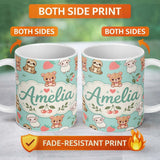 Personalized Custom Name Cute Cute Baby Animals Bear Sheep Sloth Strawberry Cherry Mint 11oz Ceramic Coffee Tea Mug White Large Handle