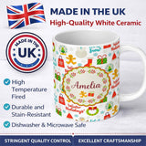 Personalized Custom Name Winter Holidays Snowman Gingerbread Gifts Festive Text Seamless 11oz Ceramic Coffee Tea Mug White Large Handle