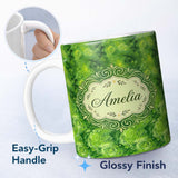 Personalized Custom Name Watercolor Lime Citrus Slice Fresh Seamless Pattern Cute Unique Gift 11oz Ceramic Coffee Tea Mug White Large Handle