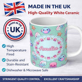 Personalized Custom Name Kawaii Jellyfish Puffer Fish Starfish Pastel Ocean Creatures Mint 11oz Ceramic Coffee Tea Mug White Large Handle