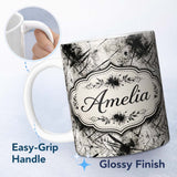 Personalized Custom Name Grunge Black Ink Splatter on Concrete Seamless Pattern Lovely 11oz Ceramic Coffee Tea Mug White Large Handle